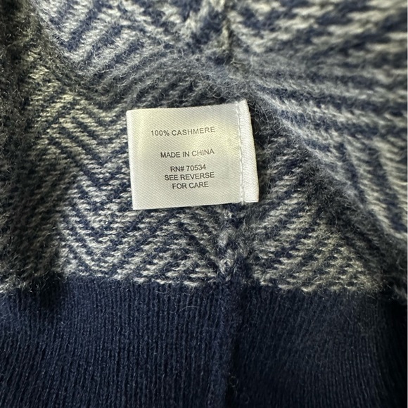 Orvis Navy Gray 100% Cashmere Button Mock Neck Herringbone Pullover Sweater XXL - Picture 9 of 10